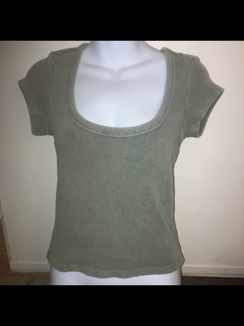 PINK Victoria's Secret Sage Green Ribbed Scoop Neck Tee